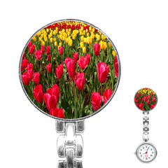 Yellow Pink Red Flowers Stainless Steel Nurses Watch by Azkajaya