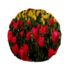 Yellow Pink Red Flowers Standard 15  Premium Round Cushions by Azkajaya