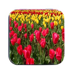 Yellow Pink Red Flowers Square Metal Box (black) by Azkajaya