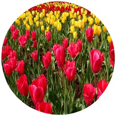 Yellow Pink Red Flowers Wooden Puzzle Round by Azkajaya