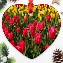 Yellow Pink Red Flowers Heart Ornament (two Sides) by Azkajaya