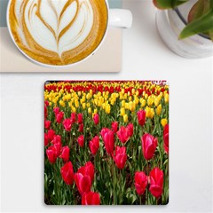 Yellow Pink Red Flowers Uv Print Square Tile Coaster  by Azkajaya