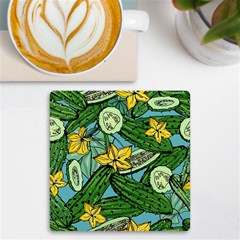 Seamless Pattern With Cucumber Slice Flower Colorful Hand Drawn Background With Vegetables Wallpaper Uv Print Square Tile Coaster  by Ket1n9