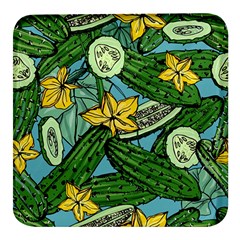 Seamless Pattern With Cucumber Slice Flower Colorful Hand Drawn Background With Vegetables Wallpaper Square Glass Fridge Magnet (4 Pack) by Ket1n9