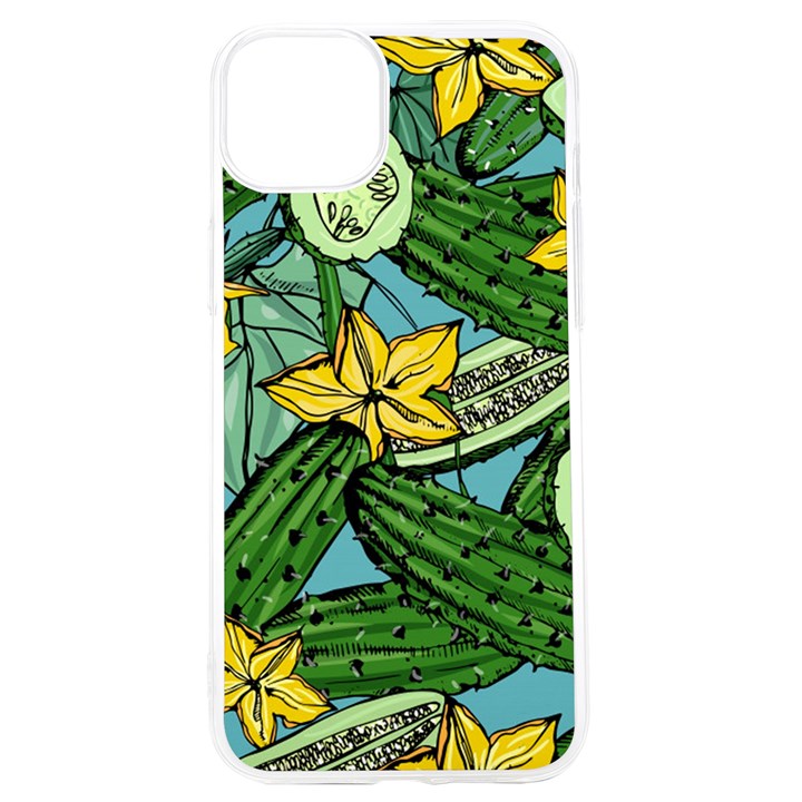 Seamless Pattern With Cucumber Slice Flower Colorful Hand Drawn Background With Vegetables Wallpaper iPhone 15 Pro TPU UV Print Case