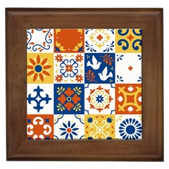 Mexican Talavera Pattern Ceramic Tiles With Flower Leaves Bird Ornaments Traditional Majolica Style Framed Tile by Ket1n9