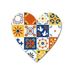 Mexican Talavera Pattern Ceramic Tiles With Flower Leaves Bird Ornaments Traditional Majolica Style Heart Magnet by Ket1n9