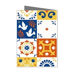 Mexican Talavera Pattern Ceramic Tiles With Flower Leaves Bird Ornaments Traditional Majolica Style Mini Greeting Cards (pkg Of 8) by Ket1n9