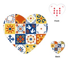 Mexican Talavera Pattern Ceramic Tiles With Flower Leaves Bird Ornaments Traditional Majolica Style Playing Cards Single Design (heart)