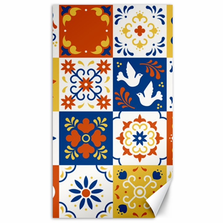 Mexican Talavera Pattern Ceramic Tiles With Flower Leaves Bird Ornaments Traditional Majolica Style Canvas 40  x 72 