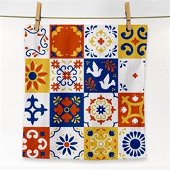 Mexican Talavera Pattern Ceramic Tiles With Flower Leaves Bird Ornaments Traditional Majolica Style Face Towel by Ket1n9