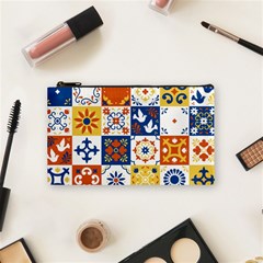 Mexican Talavera Pattern Ceramic Tiles With Flower Leaves Bird Ornaments Traditional Majolica Style Cosmetic Bag (small) by Ket1n9