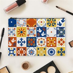 Mexican Talavera Pattern Ceramic Tiles With Flower Leaves Bird Ornaments Traditional Majolica Style Cosmetic Bag (large) by Ket1n9