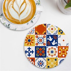 Mexican Talavera Pattern Ceramic Tiles With Flower Leaves Bird Ornaments Traditional Majolica Style Uv Print Round Tile Coaster by Ket1n9