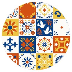 Mexican Talavera Pattern Ceramic Tiles With Flower Leaves Bird Ornaments Traditional Majolica Style Uv Print Acrylic Ornament Round by Ket1n9