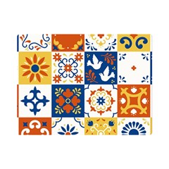 Mexican Talavera Pattern Ceramic Tiles With Flower Leaves Bird Ornaments Traditional Majolica Style Premium Plush Fleece Blanket (mini) by Ket1n9