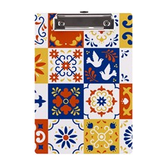 Mexican Talavera Pattern Ceramic Tiles With Flower Leaves Bird Ornaments Traditional Majolica Style A5 Acrylic Clipboard