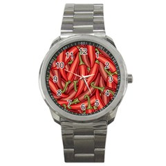 Seamless-chili-pepper-pattern Sport Metal Watch by Ket1n9