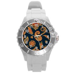 Bright-seamless-pattern-with-paisley-mehndi-elements-hand-drawn-wallpaper-with-floral-traditional-in Round Plastic Sport Watch (l) by Ket1n9