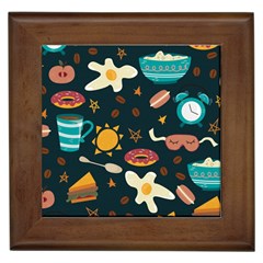 Seamless-pattern-with-breakfast-symbols-morning-coffee Framed Tile