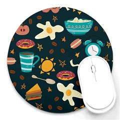 Seamless-pattern-with-breakfast-symbols-morning-coffee Round Mousepad