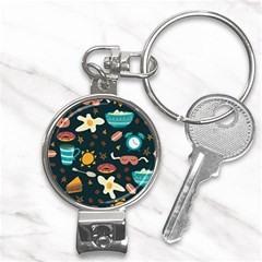 Seamless-pattern-with-breakfast-symbols-morning-coffee Nail Clippers Key Chain