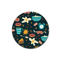 Seamless-pattern-with-breakfast-symbols-morning-coffee Magnet 3  (Round)