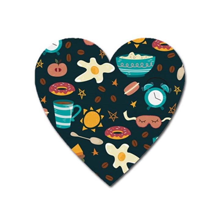 Seamless-pattern-with-breakfast-symbols-morning-coffee Heart Magnet