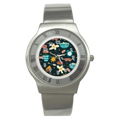 Seamless-pattern-with-breakfast-symbols-morning-coffee Stainless Steel Watch