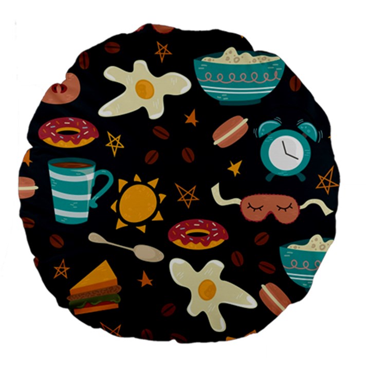 Seamless-pattern-with-breakfast-symbols-morning-coffee Large 18  Premium Round Cushions