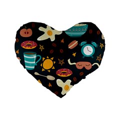 Seamless-pattern-with-breakfast-symbols-morning-coffee Standard 16  Premium Heart Shape Cushions