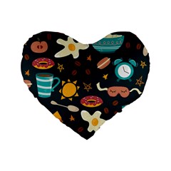 Seamless-pattern-with-breakfast-symbols-morning-coffee Standard 16  Premium Flano Heart Shape Cushions