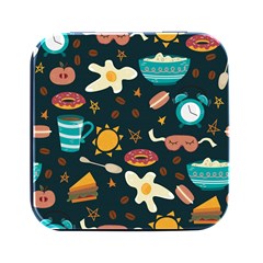 Seamless-pattern-with-breakfast-symbols-morning-coffee Square Metal Box (black)