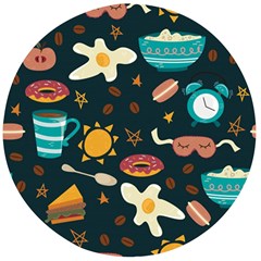 Seamless-pattern-with-breakfast-symbols-morning-coffee Wooden Bottle Opener (Round)