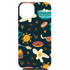 Seamless-pattern-with-breakfast-symbols-morning-coffee iPhone 14 Black UV Print Case