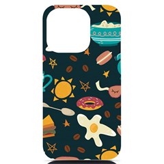 Seamless-pattern-with-breakfast-symbols-morning-coffee iPhone 14 Pro Black UV Print Case