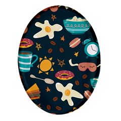 Seamless-pattern-with-breakfast-symbols-morning-coffee Oval Glass Fridge Magnet (4 pack)