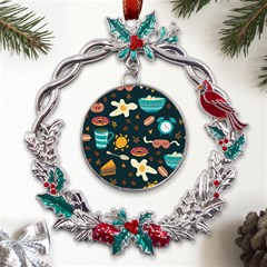 Seamless-pattern-with-breakfast-symbols-morning-coffee Metal X mas Wreath Holly leaf Ornament