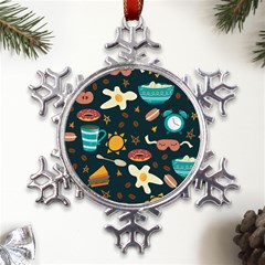 Seamless-pattern-with-breakfast-symbols-morning-coffee Metal Large Snowflake Ornament