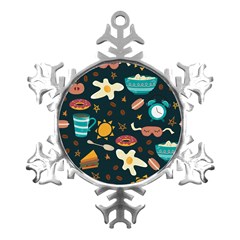 Seamless-pattern-with-breakfast-symbols-morning-coffee Metal Small Snowflake Ornament