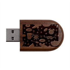 Seamless-pattern-with-breakfast-symbols-morning-coffee Wood Oval USB Flash Drive