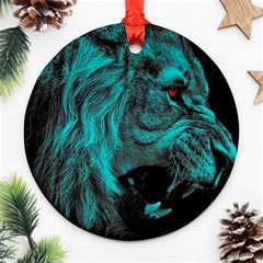 Angry Male Lion Predator Carnivore Round Ornament (two Sides)