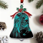 Angry Male Lion Predator Carnivore Metal Holly Leaf Bell Ornament Front