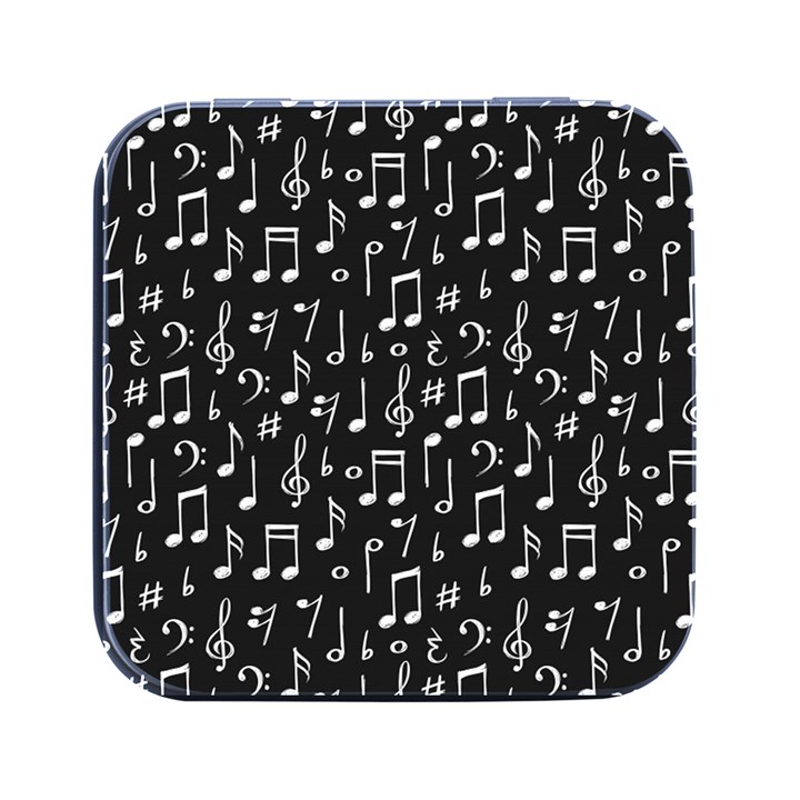 Chalk Music Notes Signs Seamless Pattern Square Metal Box (Black)