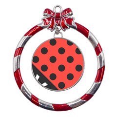 Abstract-bug-cubism-flat-insect Metal Red Ribbon Round Ornament by Ket1n9