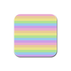 Cute Pastel Rainbow Stripes Rubber Square Coaster (4 Pack) by Ket1n9