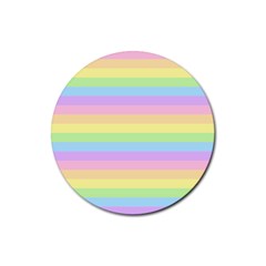 Cute Pastel Rainbow Stripes Rubber Coaster (round) by Ket1n9