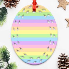 Cute Pastel Rainbow Stripes Oval Filigree Ornament (two Sides)