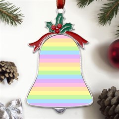 Cute Pastel Rainbow Stripes Metal Holly Leaf Bell Ornament by Ket1n9