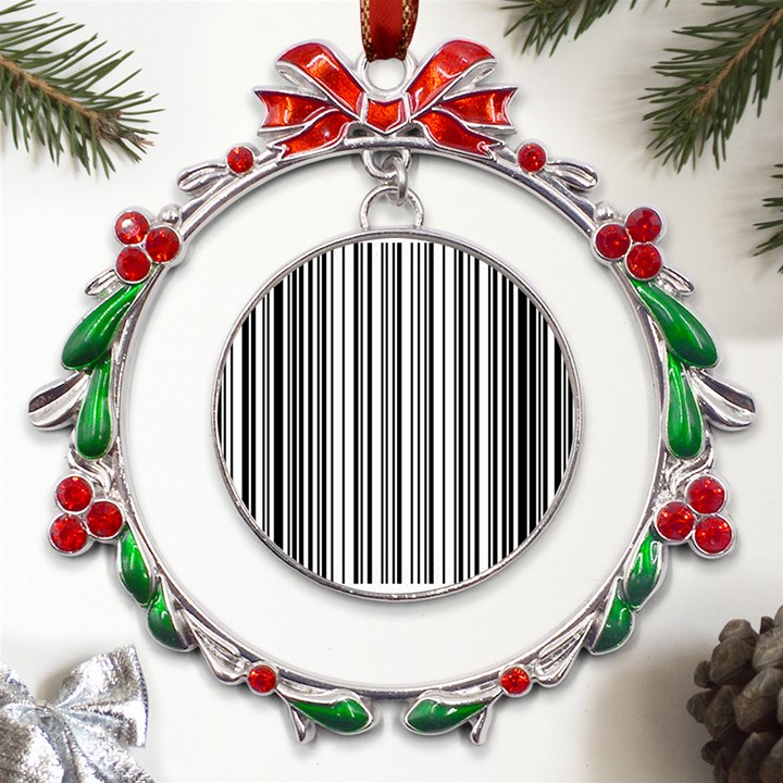 Barcode Pattern Metal X mas Wreath Ribbon Ornament